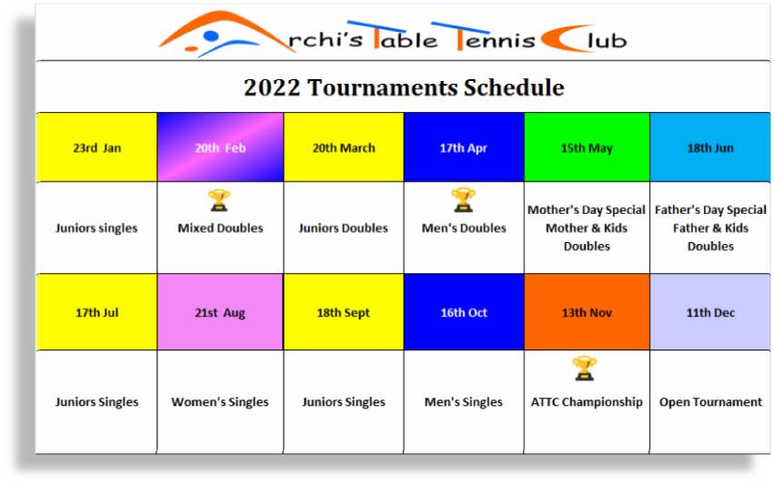 Tournament Calendar Archi's Table Tennis Club (ATTC)